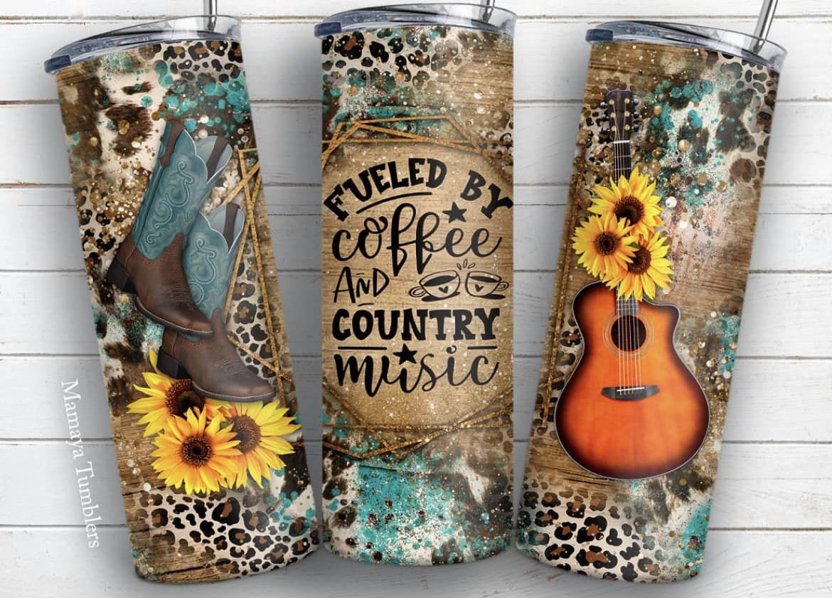 Fueled by Coffee and Country Music Sublimation TRANSFER or FINISHED Tumblers
