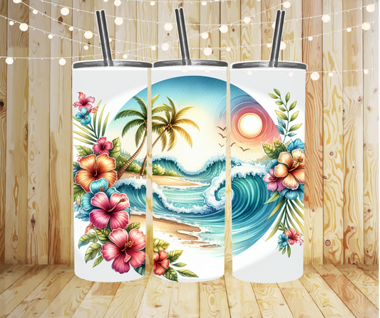 Floral Beach Sublimation Tumbler Transfer or Finished Cup