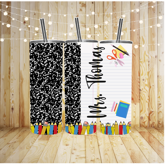 Composition Teacher CUSTOM- ADD NAME TO NOTES Sublimation Transfer or Finished Tumbler