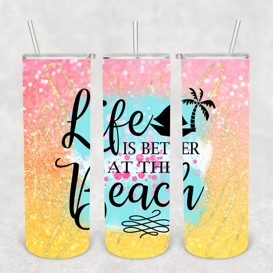 Life is Better at the Beach Peach Ombre Tumbler Transfer or Finished Cup