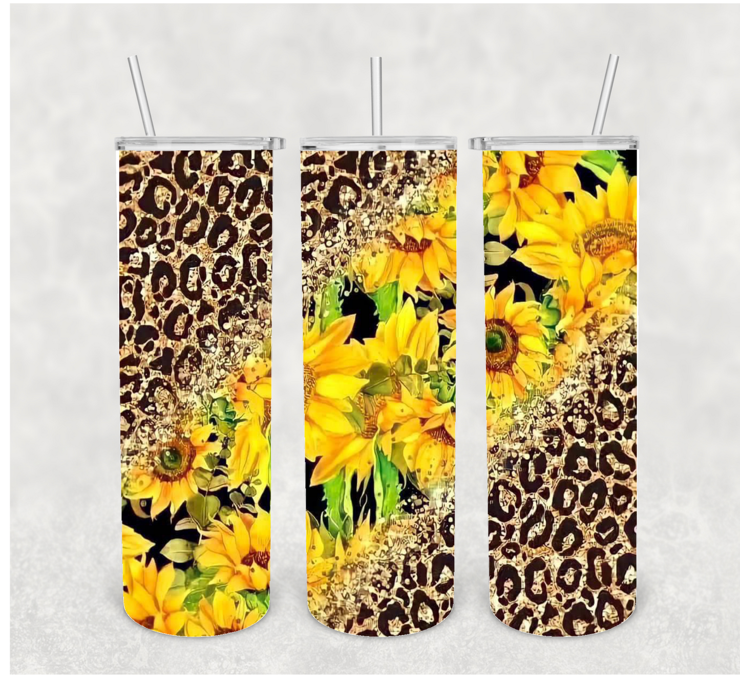 Leopard Sunflower Sublimation Tumbler Transfer