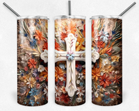 3D Floral Cross Sublimation TRANSFER or FINISHED Tumblers