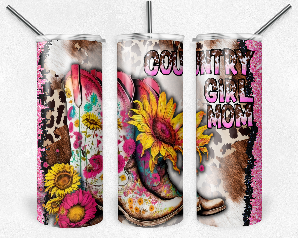 Pink Boots Country Girl Mom Sublimation TRANSFER OR FINISHED TUMBLER ...