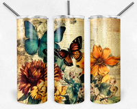 Vintage Butterflies Sublimation TRANSFER or FINISHED Tumblers