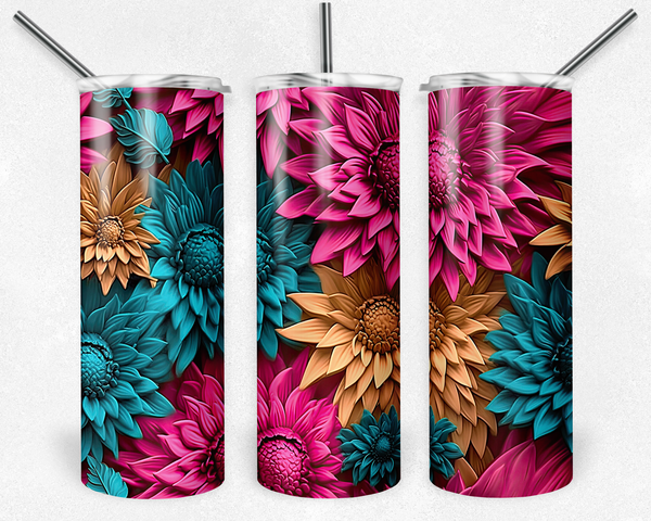 3D Multi Color Flowers Tumbler Transfer or Finished Cup