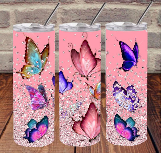 Pink Butterflies Sublimation Tumbler Transfer