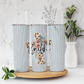 Leopard Cross Faith Sublimation Tumbler Transfer