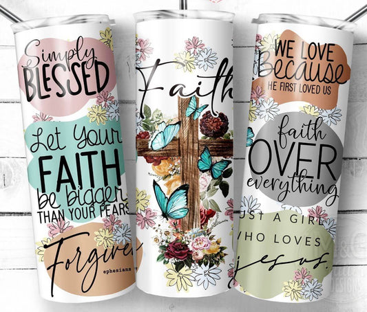 Faith Word Design Sublimation TRANSFER or FINISHED Tumblers