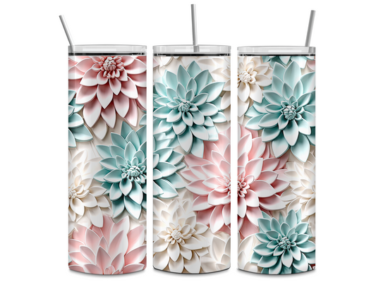 3D Pastel Flowers Tumbler Transfer or Finished Cup