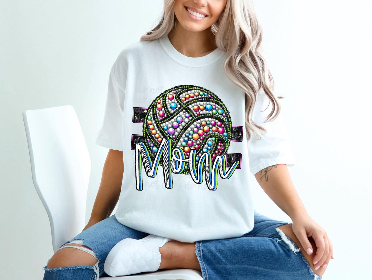 Rhinestone Faux Embroidery VOLLEYBALL MOM DTF Transfer