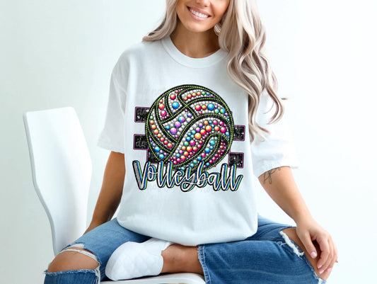 Rhinestone Faux Embroidery VOLLEYBALL DTF Transfer