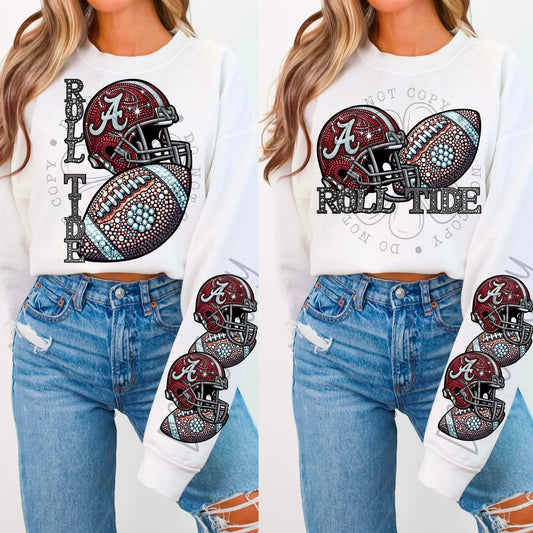 Rhinestone Faux Embroidery ROLLTIDE FOOTBALL DTF Transfer