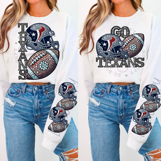 Rhinestone Faux Embroidery TEXANS FOOTBALL DTF Transfer