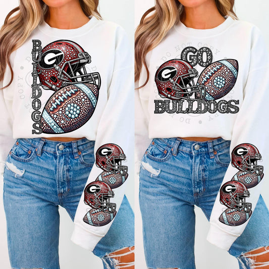 Rhinestone Faux Embroidery G. BULLDOGS FOOTBALL DTF Transfer