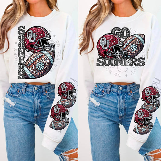 Rhinestone Faux Embroidery SOONERS FOOTBALL DTF Transfer