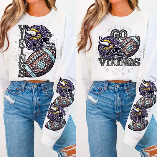 Rhinestone Faux Embroidery VIKINGS FOOTBALL DTF Transfer