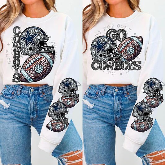 Rhinestone Faux Embroidery COWBOYS FOOTBALL DTF Transfer