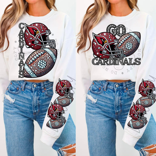 Rhinestone Faux Embroidery CARDINALS FOOTBALL DTF Transfer