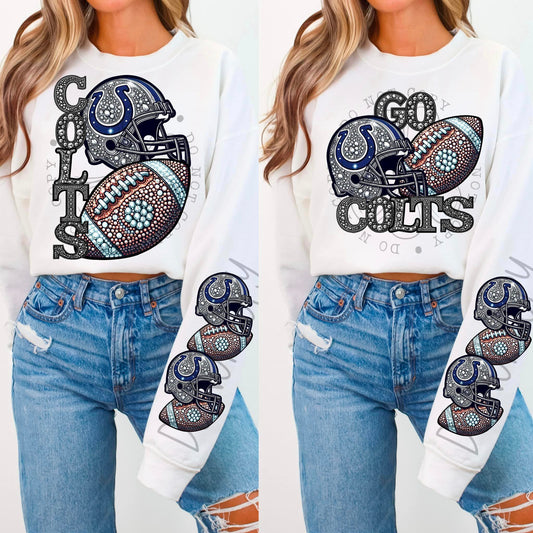 Rhinestone Faux Embroidery COLTS FOOTBALL DTF Transfer