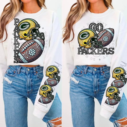 Rhinestone Faux Embroidery PACKERS FOOTBALL DTF Transfer