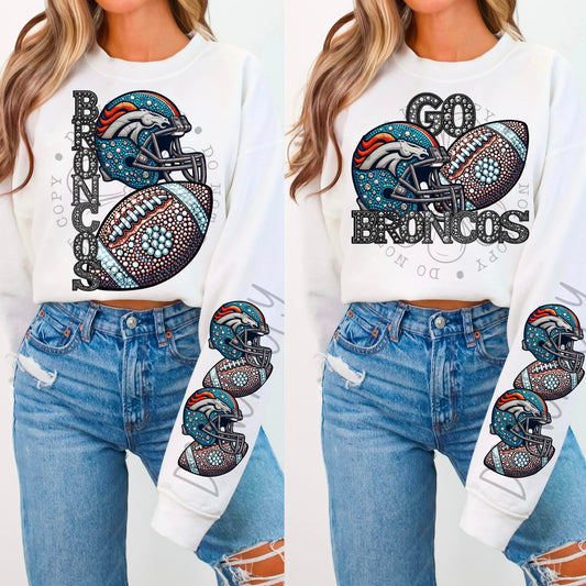 Rhinestone Faux Embroidery BRONCOS FOOTBALL DTF Transfer