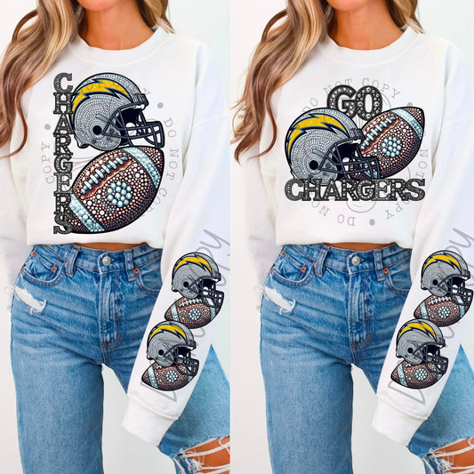 Rhinestone Faux Embroidery CHARGERS FOOTBALL DTF Transfer