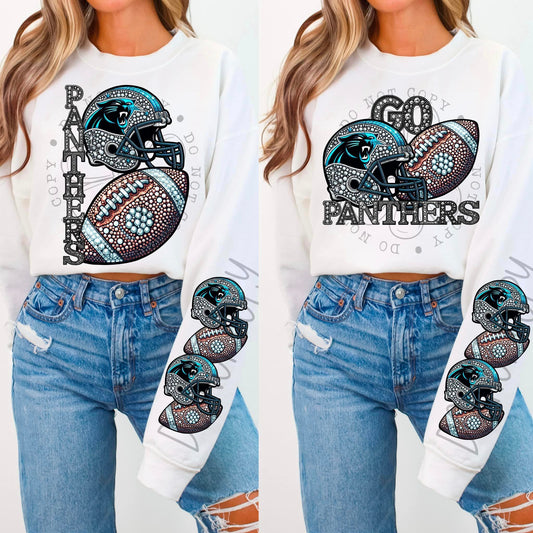 Rhinestone Faux Embroidery PANTHERS FOOTBALL DTF Transfer