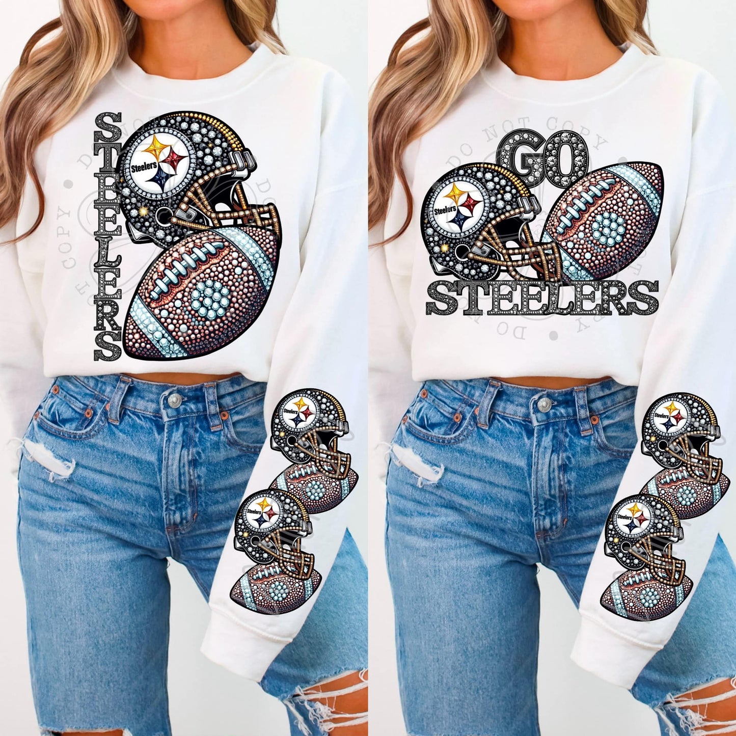 Rhinestone Faux Embroidery STEELERS FOOTBALL DTF Transfer