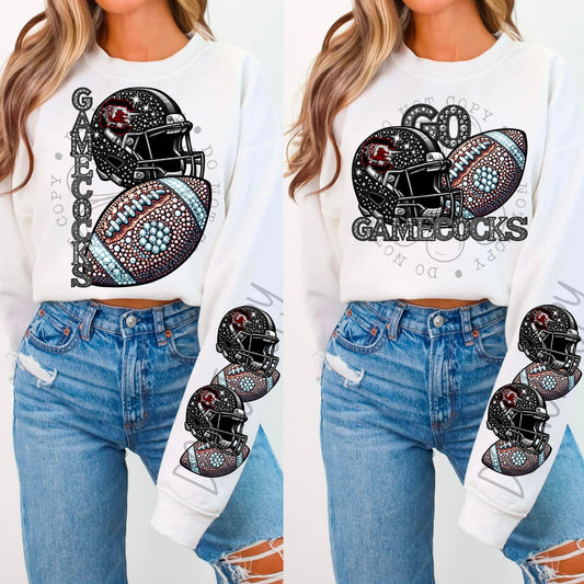 Rhinestone Faux Embroidery GAMECOCKS FOOTBALL DTF Transfer