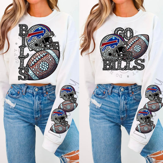 Rhinestone Faux Embroidery BILLS FOOTBALL DTF Transfer