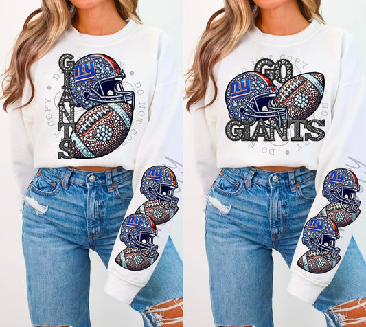 Rhinestone Faux Embroidery GIANTS FOOTBALL DTF Transfer