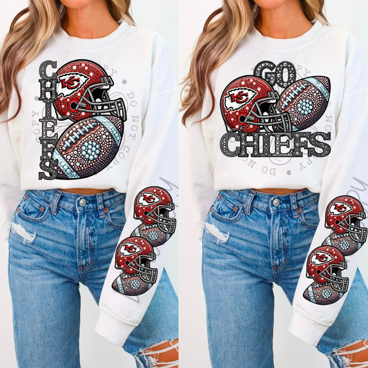 Rhinestone Faux Embroidery CHIEFS FOOTBALL DTF Transfer