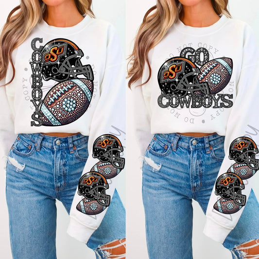 Rhinestone Faux Embroidery OSU COWBOYS FOOTBALL DTF Transfer