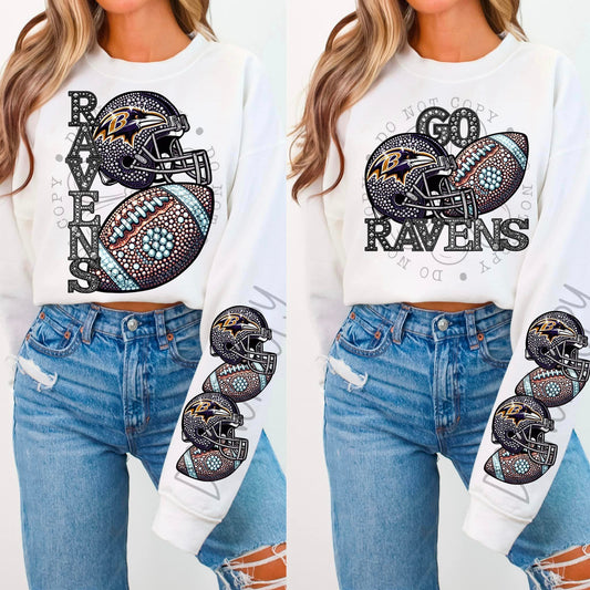 Rhinestone Faux Embroidery RAVENS FOOTBALL DTF Transfer