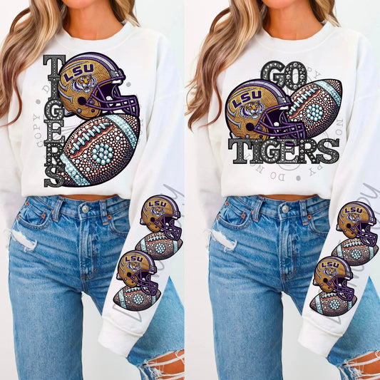 Rhinestone Faux Embroidery LSU TIGERS FOOTBALL DTF Transfer