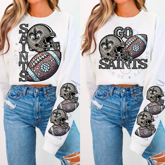 Rhinestone Faux Embroidery SAINTS FOOTBALL DTF Transfer