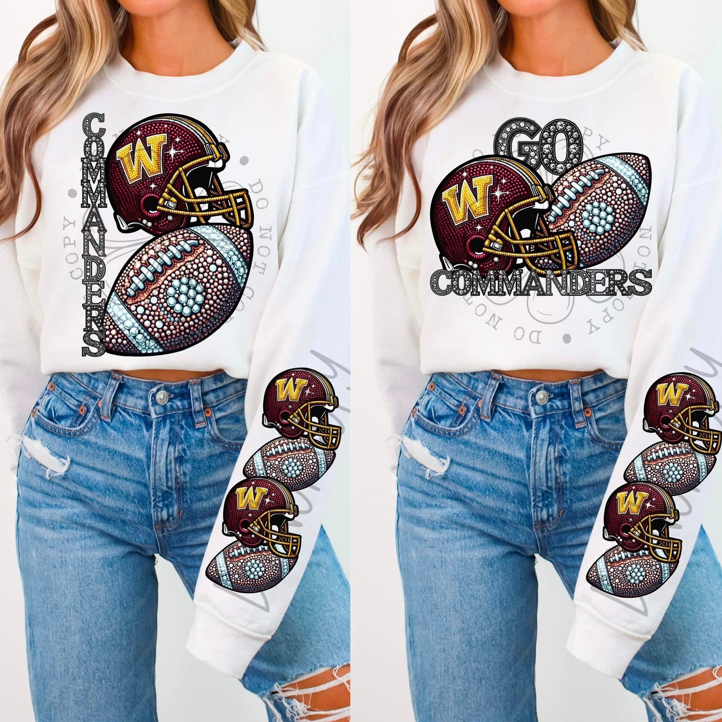 Rhinestone Faux Embroidery COMANDERS FOOTBALL DTF Transfer