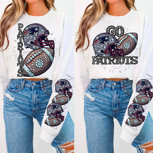 Rhinestone Faux Embroidery PATRIOTS FOOTBALL DTF Transfer