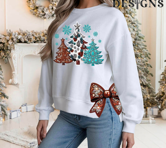 Christmas Trees Teal/Brown with One Bow DTF Transfer