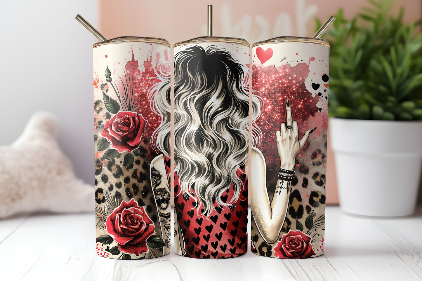 Middle Finger and Roses Sublimation Transfer or Finished Tumbler