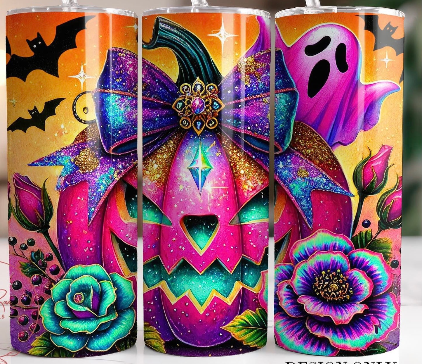 Neon Pumpkins Tumbler Transfer or Finished Cup