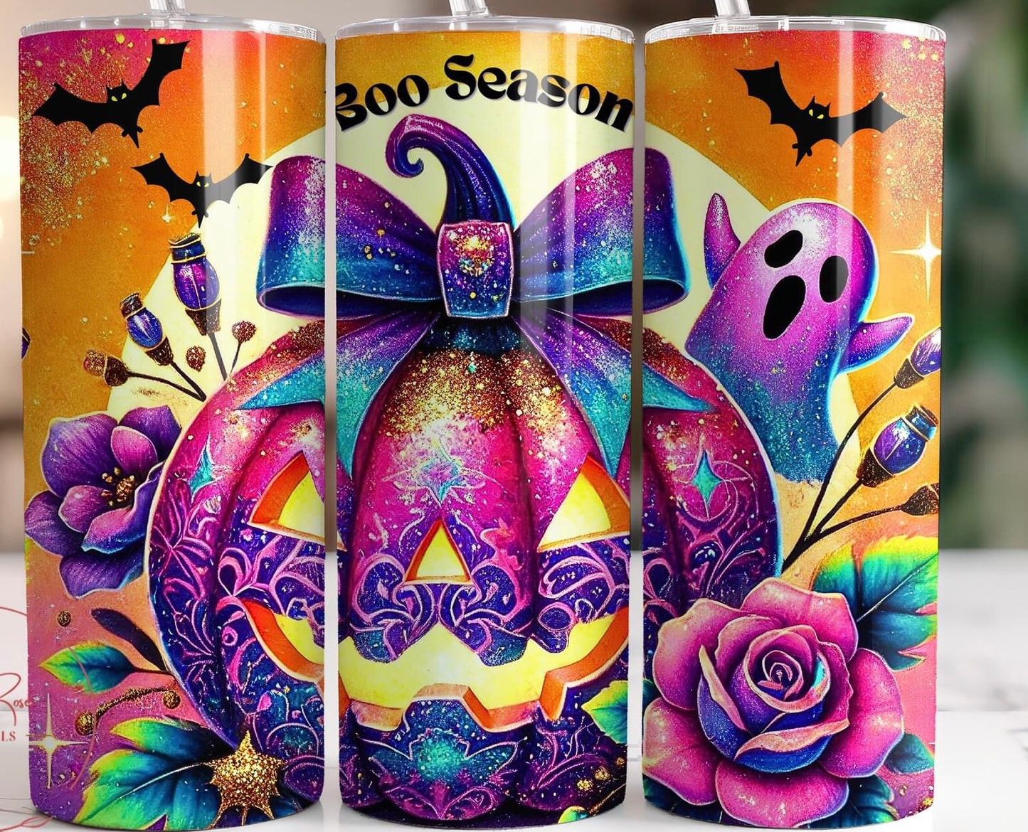 Boo Season Neon Pumpkins Tumbler Transfer or Finished Cup