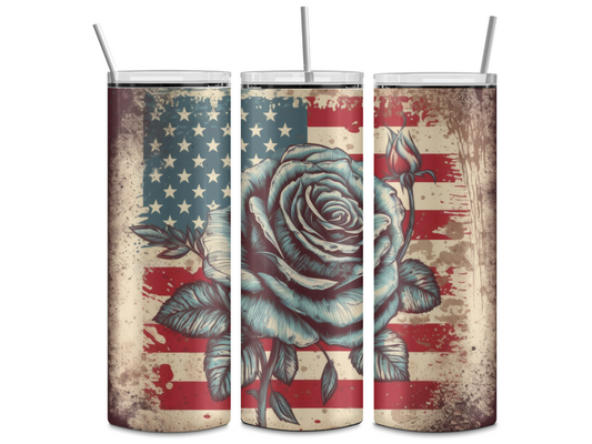 American Flag Rose TRANSFER or FINISHED Tumblers