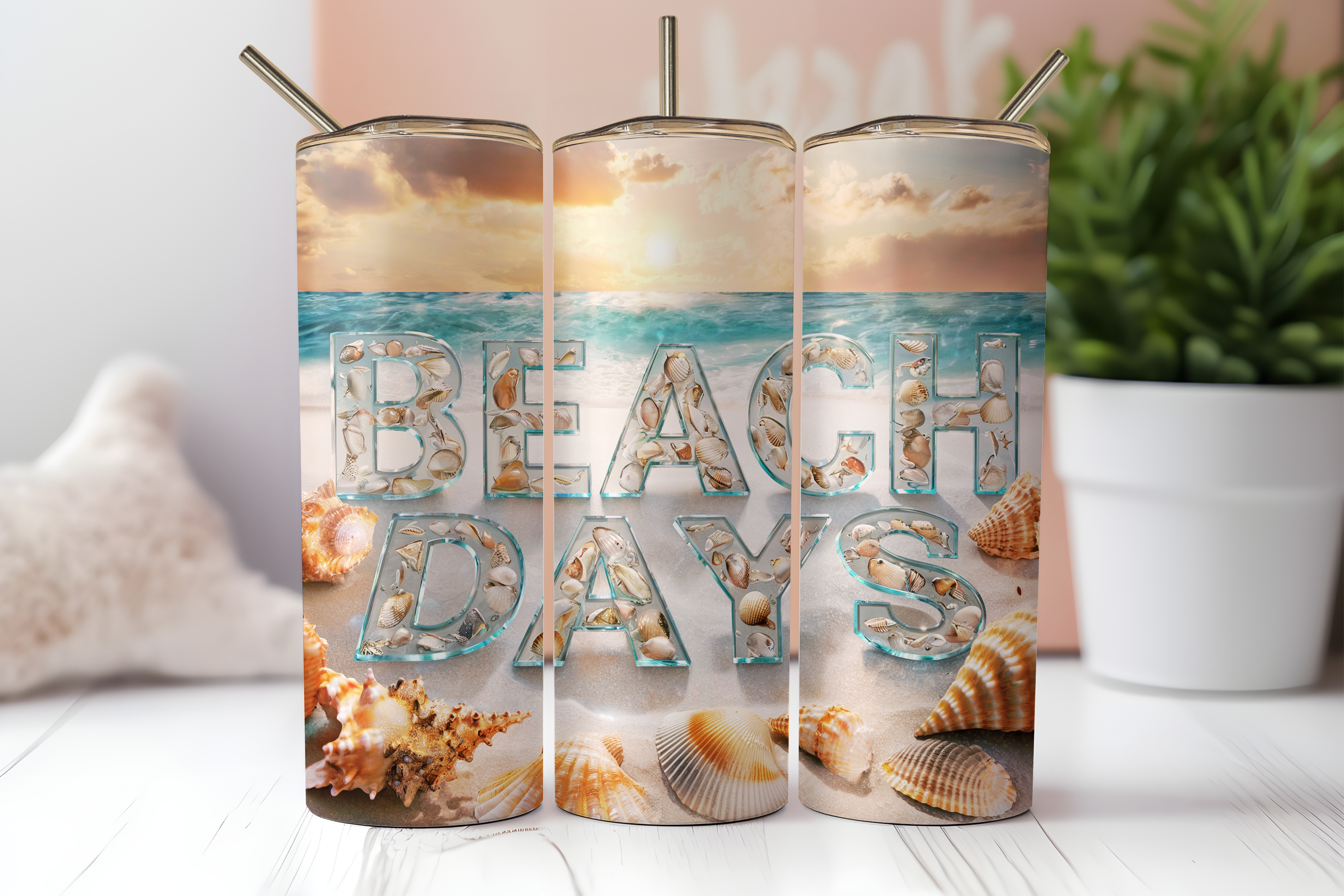 Beach Days Sublimation Transfer & Finished Tumblers