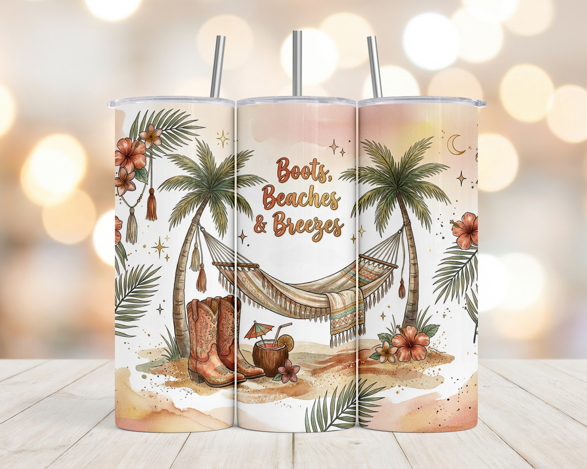 Boots Beaches and Breezes Sublimation Transfer & Finished Tumblers