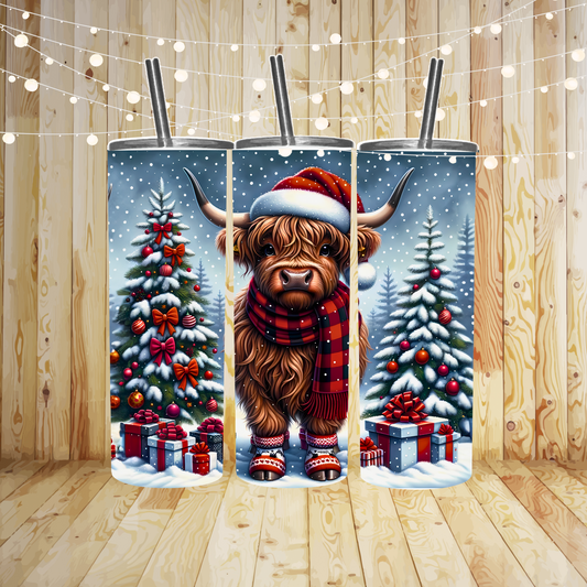 Christmas Highland Cow Sublimation TRANSFER or FINISHED Tumbler