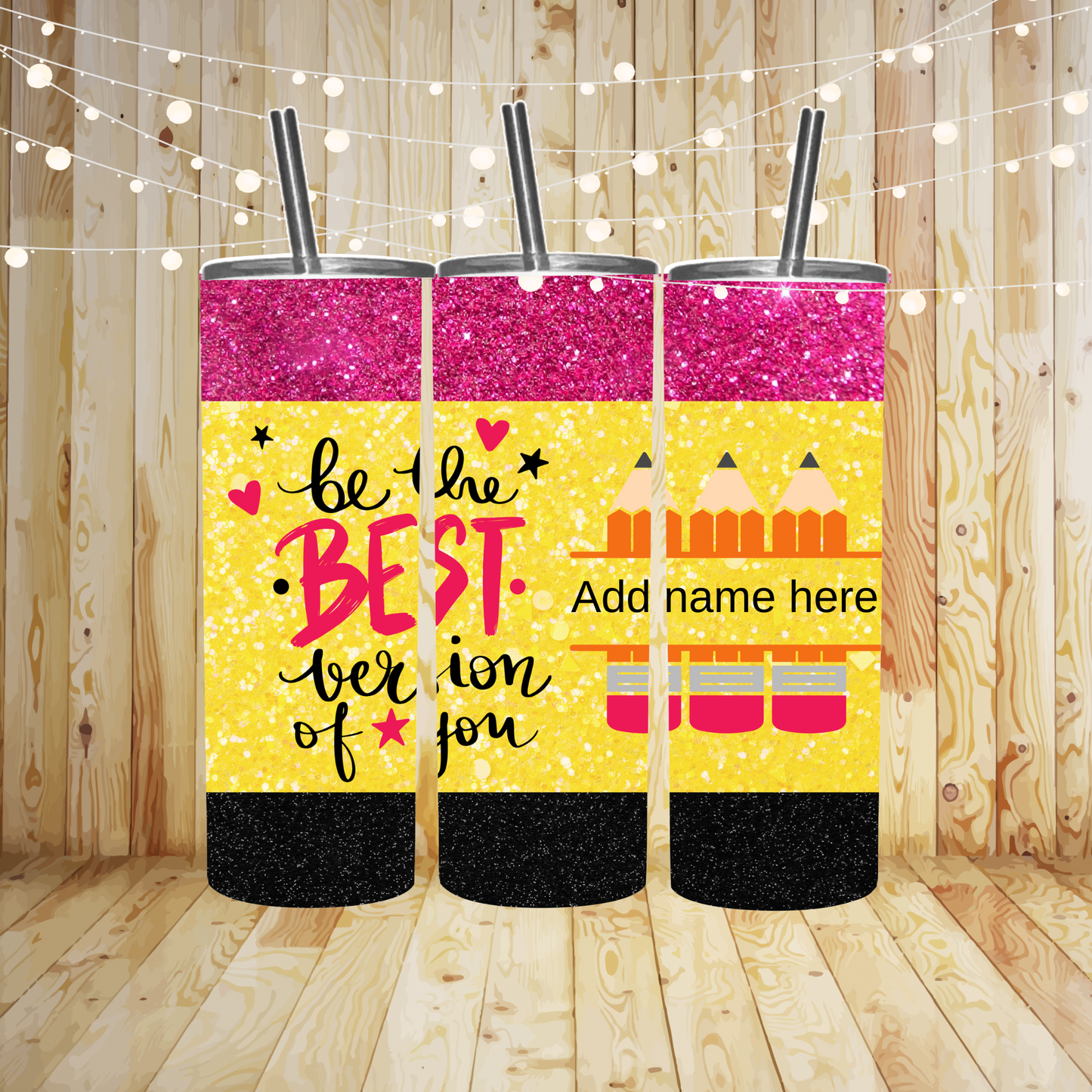 Custom Glitter Pencil Tumbler Transfer or Finished Cup