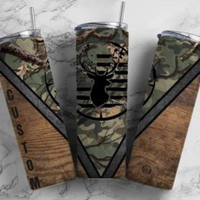 Camo Wood Grain Deer (CUSTOM- ADD NAME TO NOTES) Sublimation TRANSFER or FINISHED Cup