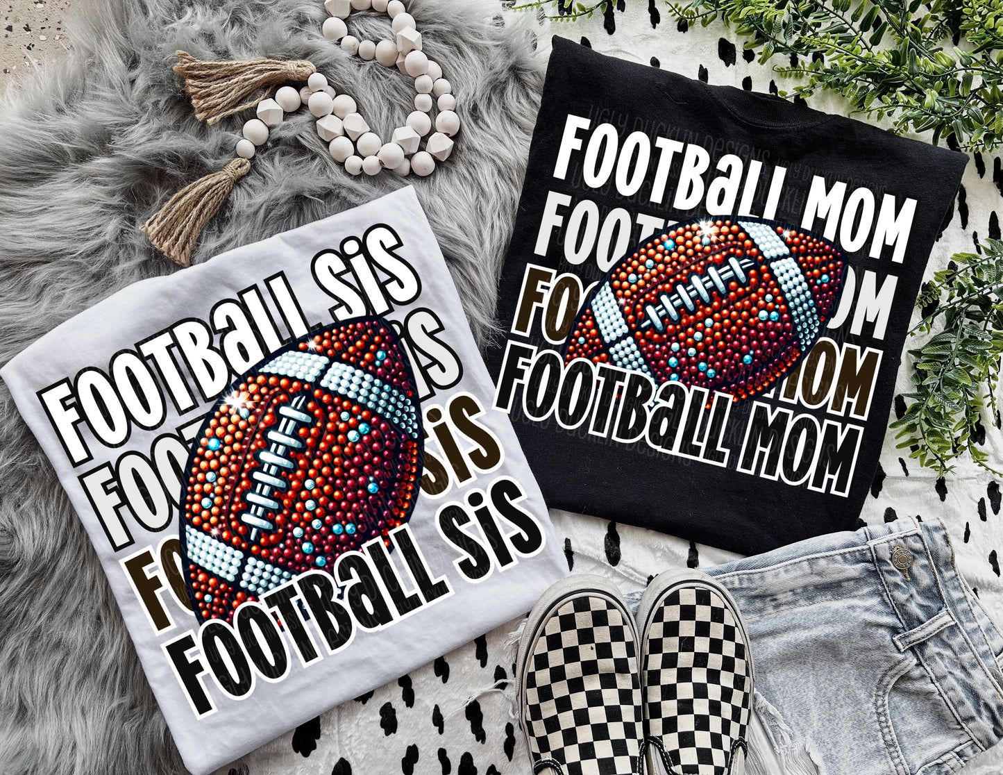 Football Mom or Sis Rhinestone DTF Transfer