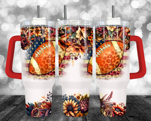 Football American Flag Floral 40oz Sublimation Transfer or Finished Tumbler